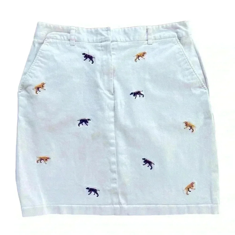 Larry Levine Light Pink Skirt with Embroidered Dogs super Cute Size 10